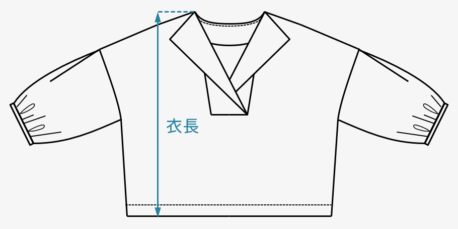 落肩泡袖V翻領上衣 8 T005平面圖 02